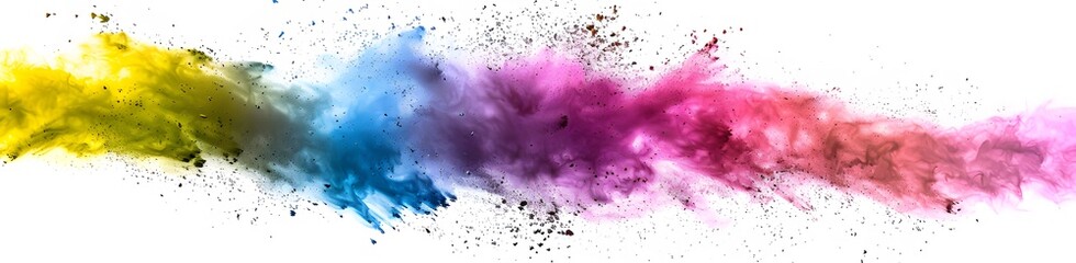 Rainbow colored powder explosion on white background ai generative