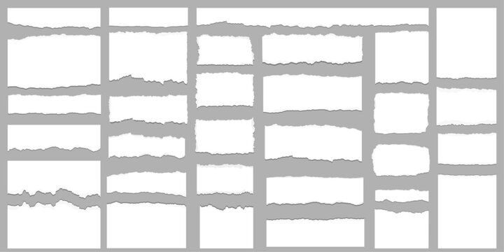 Torn sheets of paper. Torn paper strips set.White ripped paper collection. Vector illustration