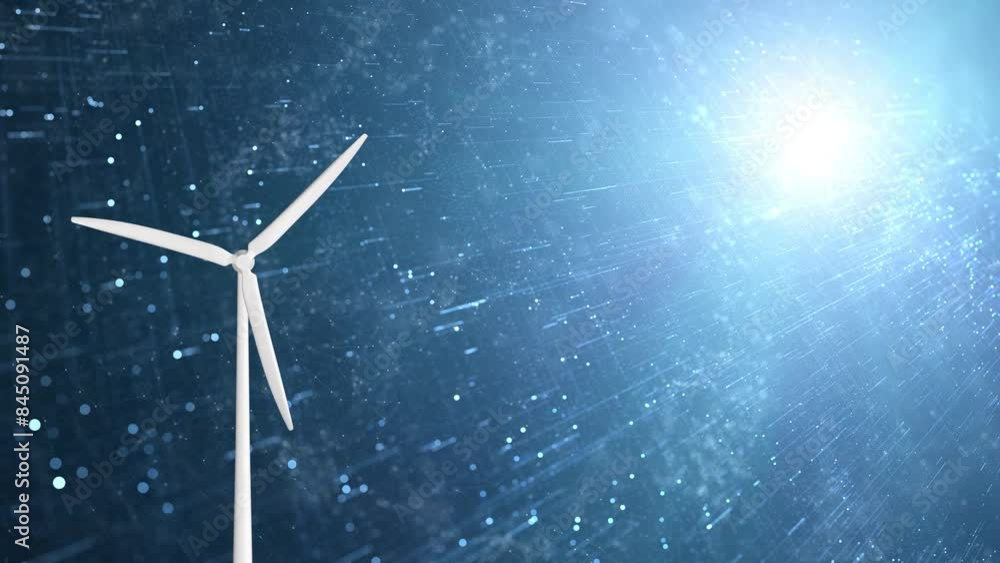 Poster shining dots loop animation with wind turbine animation copy space background.