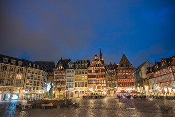 Frankfurt Germany, night city skyline at Romer old town square