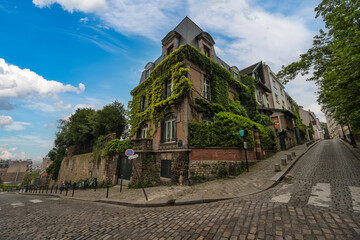 Paris France, city skyline at architecture building on Montmartre street