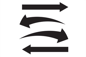 Black arrow icon isolated  on white background. Horizontal dual long straight , right and left side arrow signs. Arrow indicated the direction symbol. Curved and straight arrow icon vector. 