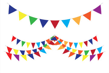 Obraz premium Party Background with Flags vector Illustration. Decorative colorful party pennants for birthday celebration. Decoration for carnival, holiday and festival. Vector elements.