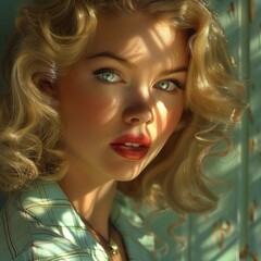 Fototapeta premium Nostalgic portrait from the 1950s: capturing the essence of a bygone era, evoking the charm and elegance of mid-century aesthetics in a timeless visual depiction