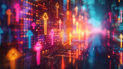 Obraz premium Abstract Digital Upward Trend with Neon Arrows