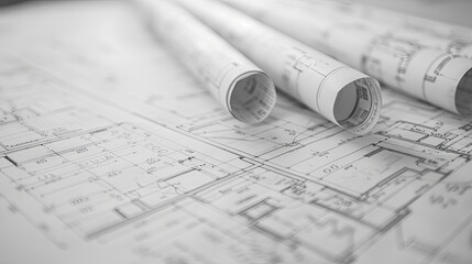 blueprints and pencil.