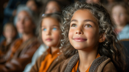 Parents and children attending a school play.