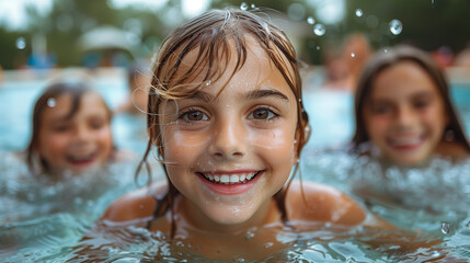 Parents teaching their children to swim.