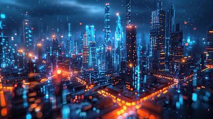 Fototapeta premium Futuristic Cityscape with Neon Lights