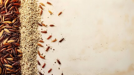 Colorful and appetizing showcasing a variety of protein-rich insects,such as crickets and mealworms,as a sustainable and nutritious ingredient for culinary experimentation,healthy recipes.