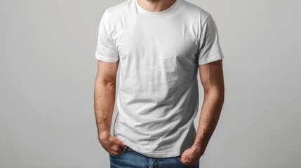 Obraz premium Young man in blank oversize t-shirt mockup front and back used as design template, isolated on white background with clipping path.