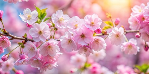 Obraz premium Beautiful spring bright natural background with soft pink Sakura flowers close-up.
