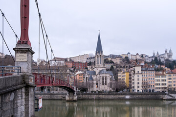 View of Vieux Lyon (Old Lyon), the city's oldest and largest Renaissance district, taken from the riverside of the Saône river. 
