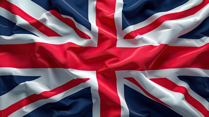 Fototapeta premium United Kingdom flag billowing majestically in the wind, filling the full page with its iconic colors in a striking 3D illustration.