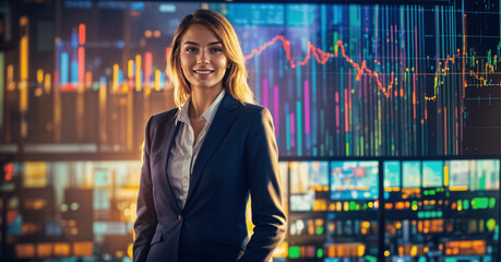 Smiling successful businesswoman in formal black clothes, Team leader businessman and businesswomen, Working in business industry