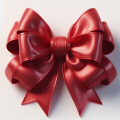 Shiny red ribbon, tied in a festive bow, perfect for Christmas gifts, birthdays, or any celebratory occasion, isolated white background