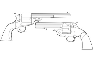 Set of firearms line art style, Shooting gun, Weapon illustration, Vector Line, Gun illustration, Modern Gun, Military concept, Pistol line art for training
