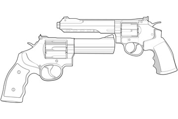 Set of firearms line art style, Shooting gun, Weapon illustration, Vector Line, Gun illustration, Modern Gun, Military concept, Pistol line art for training
