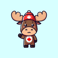 Canadian moose mascot vector  cute and simple cartoon style