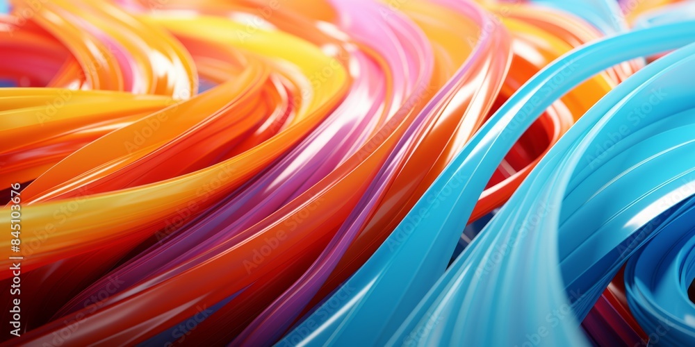 Poster dynamic and vibrant abstract design with colorful ribbons in motion, showcasing fluidity and energy 