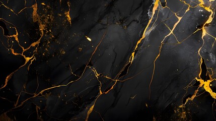 Fototapeta premium black marble background with yellow veins. 