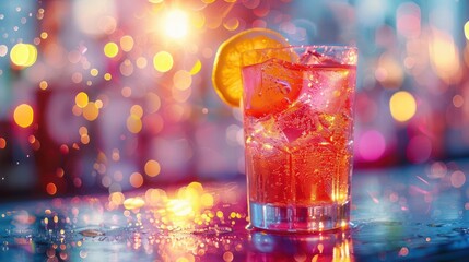 A sparkling cocktail with a lemon twist, bright and colorful