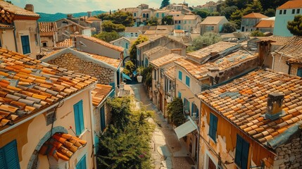 Fototapeta premium A Mediterranean village with terracotta roofs