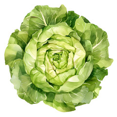 Fototapeta premium Watercolor clipart of a head of green cabbage isolated painting element