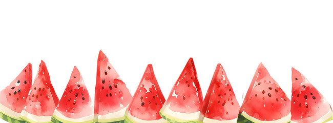 Watercolor border of watermelon slices element for refreshing and vibrant summer designs