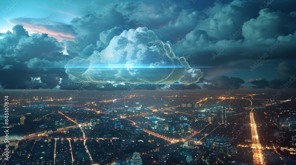 Poster amazing image of cloud computing and digital data transfer with computing networks with a virtualiza