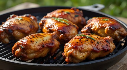 Fototapeta premium Grilling BBQ chicken wings in a natural setting.generative.ai 