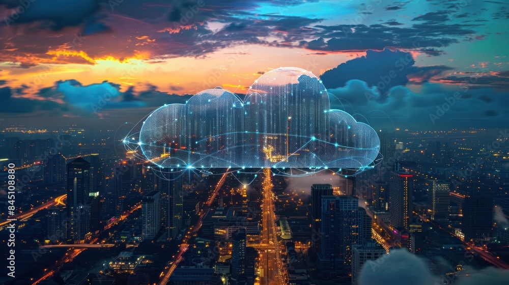Poster amazing image of cloud computing and digital data transfer with computing networks with a virtualiza