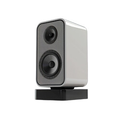 Obraz premium Modern loudspeaker standing on transparent background playing music