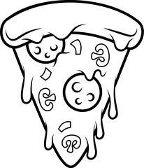 Pizza slice. Cartoon pizza illustration. Pizza with Melted cheese Cartoon Icon. Design element for emblem, poster, icon, menu. Vector illustration