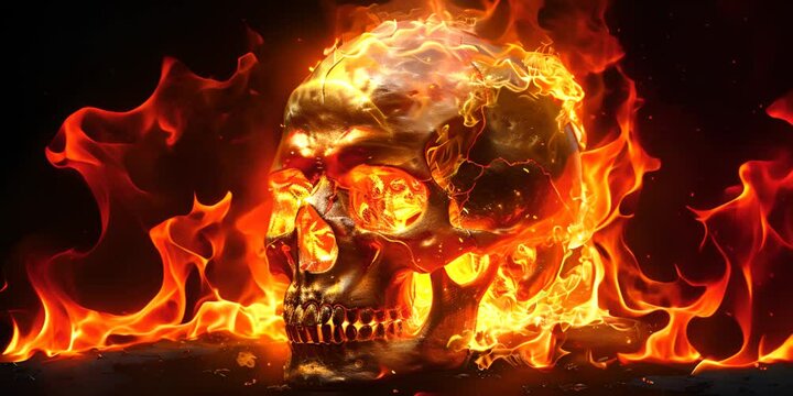 golden skull on fire