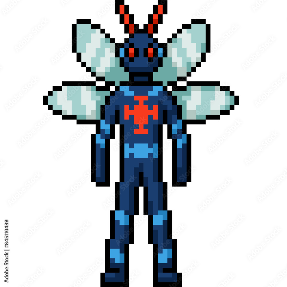 Wall mural pixel art of bug man superhero