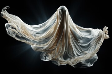 Woman in white dress flying through air. Generative AI