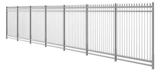 Detailed Security Fence Panels. 3D illustration showcases detailed security fence panels. Sharp-pointed Corten steel pickets with a protective galvanized layer and a stylish powder coat finish