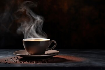 Fototapeta premium Steaming Cup of Coffee on a Saucer. Generative AI