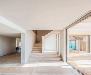 Minimalist interior design composition with minimal furniture and copyspace for text. Home decor concept image.