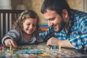 Daddy and child have a game night