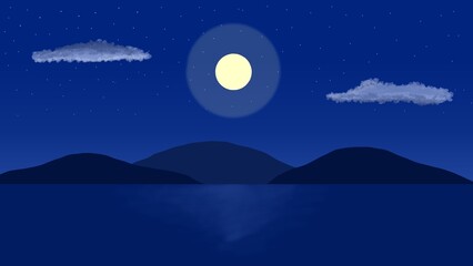 Illustration of the atmosphere of a lake at night, calm and very beautiful