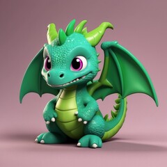 Obraz premium cute 3d character colorfull dragon with big eyes and small wings, sitting on the ground. The dragon has a friendly expression and detailed scales.