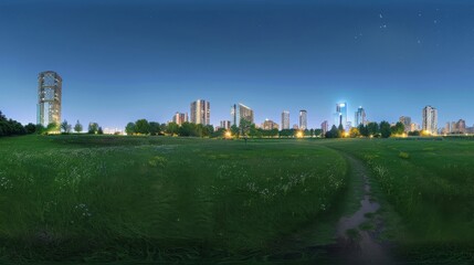 Obraz premium 芝生越しに見える街並み