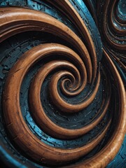 Abstract Spiral Pattern with Wood and Blue Elements.