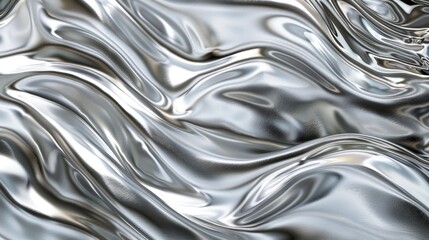 Abstract silver liquid background with swirling and flowing texture.