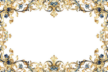 Vintage Frame With Floral Ornament, Rectangular Elegant Floral Gold Frame, Copy Space for Text