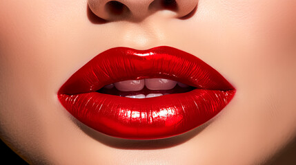 Obraz premium A woman's lips are painted red with glitter.