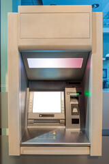 Mockup Of Street ATM Teller Machine With Blank Screen For Your Branding