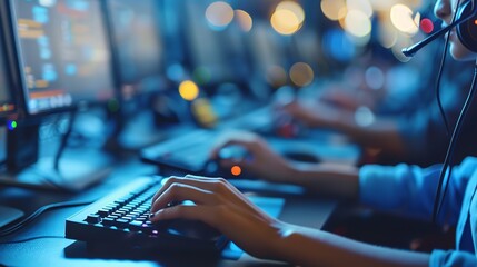 Concept of customer care help desk and communication support call center without close-ups of individuals, Generative AI.